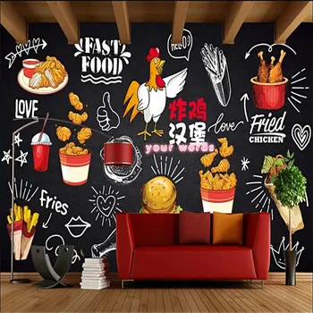 Доска с ручной росписью, обои для жареной курицы, Бургер Фри, ресторан быстрого питания, закусочная, Промышленный декор, настенные обои 3D