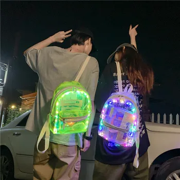 Женская сумка Jelly с водонепроницаемой лампой, прозрачный рюкзак со светодиодной подсветкой, пляжный пластиковый школьный рюкзак для пары с электрическим слогом