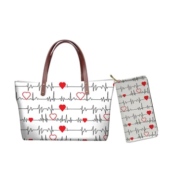 Женские сумки и кошельки с рисунком медсестры, дизайн сердцебиения, Роскошные сумки для покупок через плечо, женский длинный кожаный кошелек
