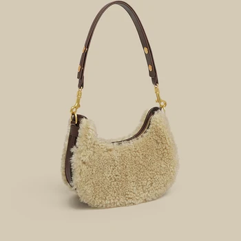 Женские сумки из овечьей шерсти, простая высококачественная мягкая сумка для покупок, роскошные дизайнерские большие сумки, женская сумка подмышками, бесплатная доставка