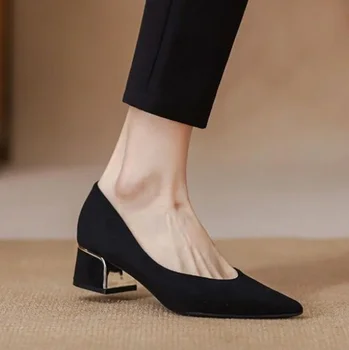 Женские туфли на высоком каблуке 2023, новые грубые тонкие женские туфли, профессиональная официальная рабочая обувь на мягкой подошве-лодочки