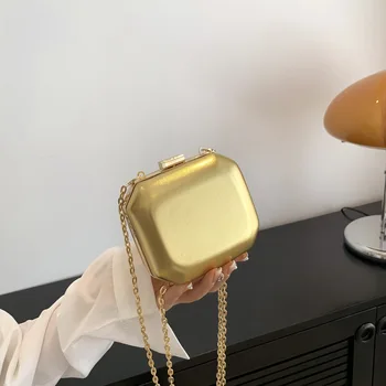 Женский золотой клатч квадратной формы для вечеринок, женские кошельки и сумочки, сумки-коробки из искусственной кожи, сумка через плечо на цепочке, сумки через плечо для девочек