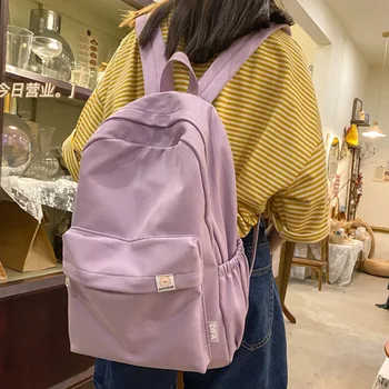 Женский рюкзак, однотонная повседневная женская сумка с несколькими карманами, высококачественный школьный ранец для девочки-подростка, рюкзак для книг