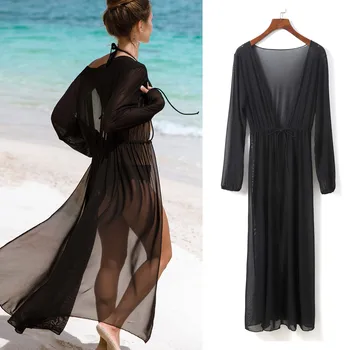 Женское кимоно, летнее пляжное женское бикини, завязка на талии, сетчатая накидка без нижнего белья, Прозрачное платье, пляжная накидка