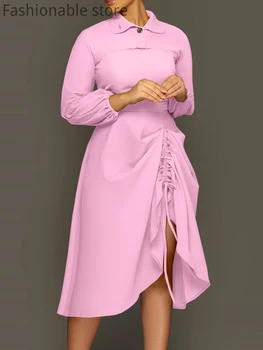Женское однотонное гофрированное платье-жилет и комплект короткого пальто с лацканами