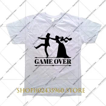 Забавная свадебная футболка Game Over Bride Groom Футболка для одиночной вечеринки Мужская футболка Groom Camisetas винтажная футболка