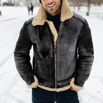 Зимняя куртка Мужская Теплая Толстая меховая куртка в стиле милитари, Мотоциклетная куртка, мужская верхняя одежда, Флисовая ветровка, Повседневная мужская модная одежда