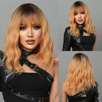Золотисто-коричневый блондинистый синтетический кудрявый парик длиной до плеч, парики с глубокими волнами для чернокожих женщин, цветной повседневный парик для косплея, термостойкий
