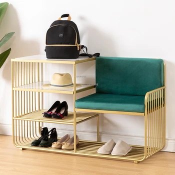 Индивидуальная скамейка для обуви Nordic Creative с 4-слойной полкой для обуви стульями со спинкой Комбинированный Сидячий стул для хранения обуви в шкафу