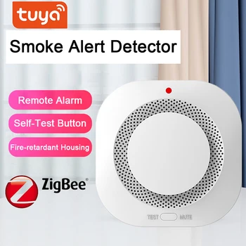 Интеллектуальное беспроводное устройство обнаружения дыма Tuya Zigbee, 360 ° Индукционный домашний детектор дыма, Звуковая световая сигнализация, управление приложением