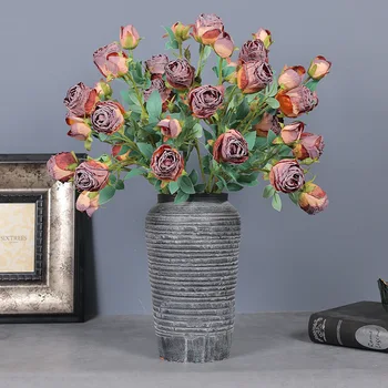 Искусственная роза с 5 головками, винтажный букет, домашний декор для гостиной, Обеденный стол, искусственный цветок, Свадебный Поддельный цветок