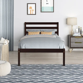 Каркас кровати на деревянной платформе двойного размера с изголовьем Мебель для спальни