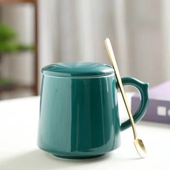Керамическая ложка с крышкой, кружка, офисная чашка для чая, банка для воды