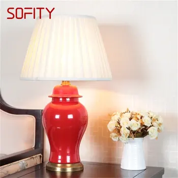 Керамический настольный светильник SOFITY Латунно-Красная Современная Роскошная Настольная лампа LED для дома, Прикроватной Тумбочки, спальни