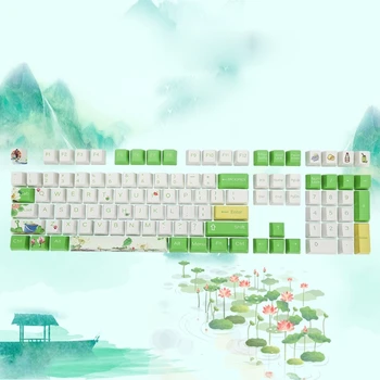 Колпачки для ключей Lotus Flower Сублимационный OEM-профиль для MX Switch DZ60 GK61 SK61 108 Клавиш, колпачки для механических клавиш клавиатуры