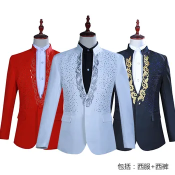 Комплект из 2 предметов (куртка + брюки), мужской модный костюм с большим цветочным принтом, комплект для банкета, тонкая вечеринка на одной пуговице
