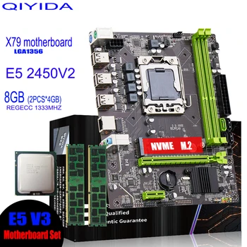 Комплект материнской платы QIYIDA X79 с процессором Xeon LGA 1356 E5 2450 V2 2шт x 4 ГБ = 8 ГБ 1333 МГц pc3 10600R DDR3 ECC REG Memory Ram E5 V3
