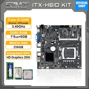 Комплект мини-ПК SZMZ ITX H61 с процессором core i3 3240 + оперативной ПАМЯТЬЮ DDR3 8 ГБ + SSD-накопителем MSATA 256 ГБ Материнская плата H61D base plate LGA 1155 itx