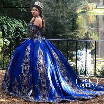 Королевские Синие Пышные Платья, Бальное Платье С открытыми плечами, 15 Милых 3D Цветочных Аппликаций, Vestidos De Quinceanera