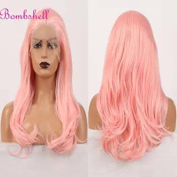 Короткий синтетический парик с кружевом спереди Living Pink Натуральная волна Термостойких волокнистых волос Натуральная линия роста волос Без пробора для женщин Парики