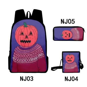 Креативный 3D принт в стиле харадзюку на Хэллоуин, 3 шт./компл., школьные сумки для учеников, рюкзак для ноутбука, наклонная сумка через плечо, пенал