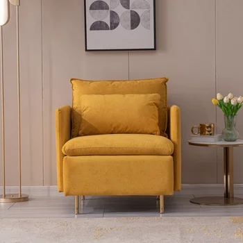 Кресло с современным тканевым акцентом \Одноместный диван-кресло с мягкой обивкой \ Желтое хлопчатобумажное белье-30,7 