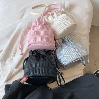 Легкие женские сумки-мессенджеры, сумка-мешок из искусственной кожи, плиссированная сумка-хобо на шнурке, модная мягкая сумка через плечо, хозяйственная сумка