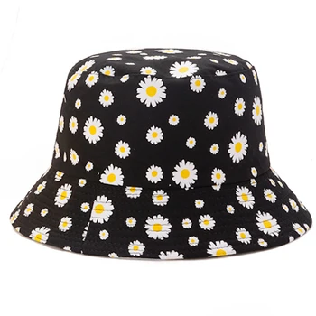 Летние двусторонние шляпы-ведерки с ромашками, женская панама с вышивкой в стиле хип-хоп, кепки-бобы, сложенная пляжная шляпа рыбака от солнца для дам, мужская