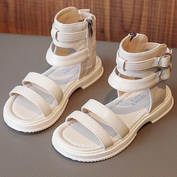 Летние детские сандалии, уличные сандалии для девочек, Кожаные Мягкие детские сандалии, нескользящая пляжная повседневная обувь, Обувь с пряжкой, обувь на молнии 2023