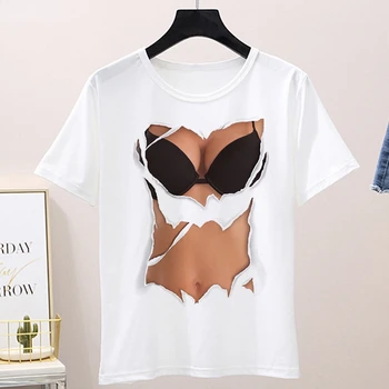 Летние женские креативные груди принт Сексуальное с принтом забавная футболка повседневная уличная личность с коротким рукавом t-рубашка одежда