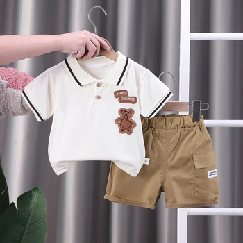Летние комплекты ПОЛО с футболками для маленьких мальчиков, хлопковая модная детская одежда с героями мультфильмов для девочек, костюмы Унисекс
