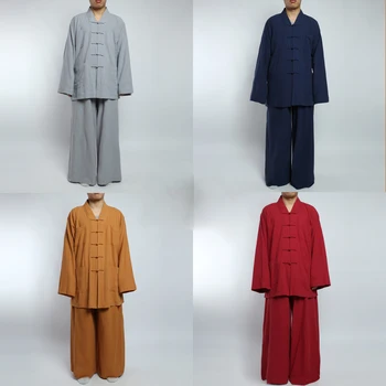 Летние костюмы унисекс из хлопка и льна, костюмы шаолиньских монахов, одежда будды, буддийский дзен, униформа для боевых искусств ушу кунг-фу, красный / серый