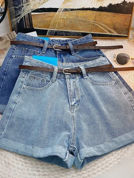 Летние модные женские шорты YuooMuoo из синих джинсов с поясом