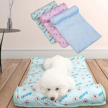 Летний коврик для сна кошек собак, охлаждающий коврик для домашних животных С подушкой, дышащие коврики для дивана для щенков и котенков, охлаждающее одеяло из ледяного шелка, Подушка