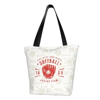 Многоразовая сумка для софтбола, женская холщовая сумка через плечо, прочные сумки для покупок в стиле бейсбола, спортивного искусства, бакалеи.