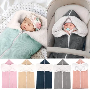 Многофункциональный спальный мешок для новорожденных, Уличная Детская коляска, Спальный мешок, одеяло, шерстяная вязка, плюс бархатное утолщение для сохранения тепла