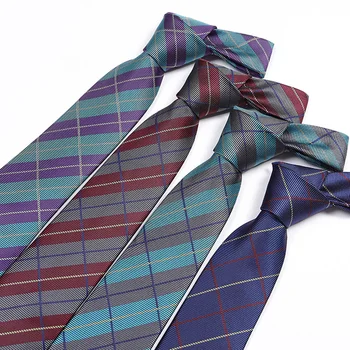 Модные галстуки в полоску из полиэстера и шелка для мужчин, вечерние галстуки 8 см, Аксессуары для одежды, галстук в клетку