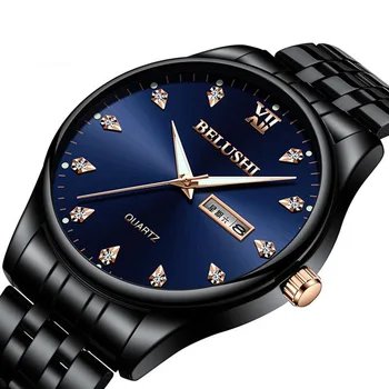 Модные мужские часы BELUSHI, светящиеся водонепроницаемые круглые часы, кварцевые часы со стальным ремешком, мужские часы, модные мужские кварцевые часы