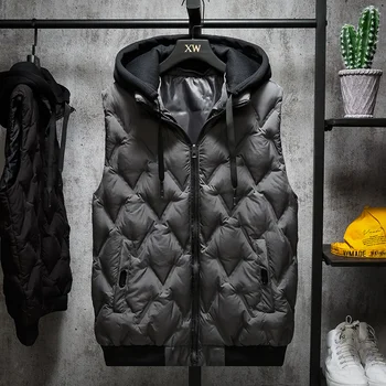 Модный мужской жилет, куртка с капюшоном, осень-зима, теплая куртка без рукавов, Мужской повседневный Черный жилет, утепленный жилет большого размера L-5XL