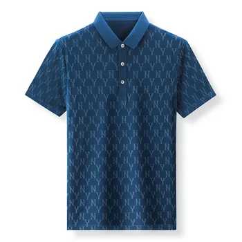 Модный мужской топ 2023, рубашка-поло с короткими рукавами, деловой повседневный принт, повседневная одежда для гольфа