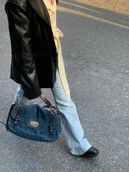 Модный роскошный тотализатор SUNNY BEACH, дизайнерские стеганые сумки через плечо из синего джинсового полотна, Брендовые сумки с клапаном