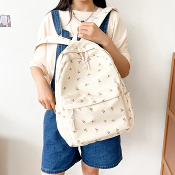 Модный рюкзак с цветочным принтом для женщин, дорожный цветочный нейлоновый рюкзак большой емкости, школьная сумка для студенток, сумка для книг