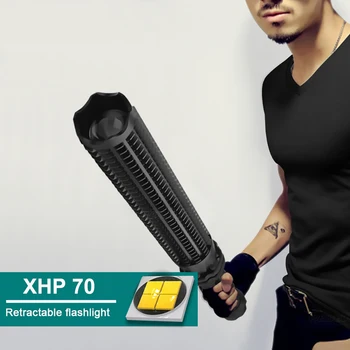 Мощный тактический фонарик Super XHP70 со светодиодной подсветкой для самообороны Телескопическая Бейсбольная бита Факел L2 Водонепроницаемый Перезаряжаемый аккумулятор 18650