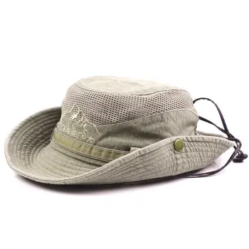 Мужская летняя дышащая панама на открытом воздухе, Хлопковая сетчатая шляпа для рыбалки в джунглях, Походные Пляжные солнцезащитные кепки для мужчин