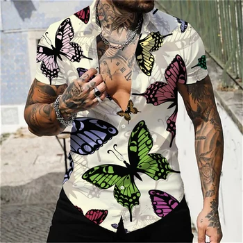 Мужская рубашка, летняя гавайская рубашка с цветочным графическим принтом, с отложным воротником, Черная, зеленая, уличная повседневная ткань с короткими рукавами и принтом на пуговицах