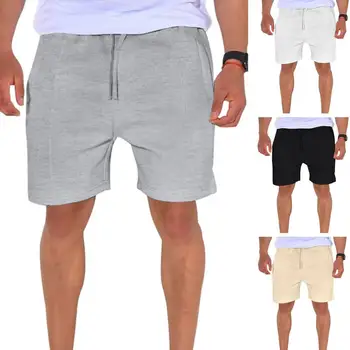 Мужские летние шорты; Свободные повседневные шорты с эластичной резинкой на талии; Шорты с прямыми карманами на шнурке; Повседневные шорты длиной до колена; Дышащие спортивные шорты