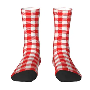 Мужские носки в красную клетку в стиле экипажа, Унисекс, забавные носки с 3D принтом