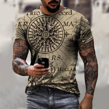 Мужской модный 3D навигационный компас, летняя мужская футболка с 3D-принтом, уличная свободная повседневная футболка
