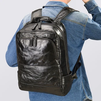 Мужской рюкзак AETOO из натуральной кожи для путешествий на короткие расстояния, сумка для компьютера, большая вместительная мужская сумка для деловых поездок на работу