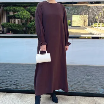 Мусульманские женщины Простые Абайи, повседневное платье Макси с рукавом 